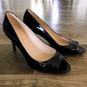 J. Crew Black Drea Patent Leather Peep Toe Pumps
